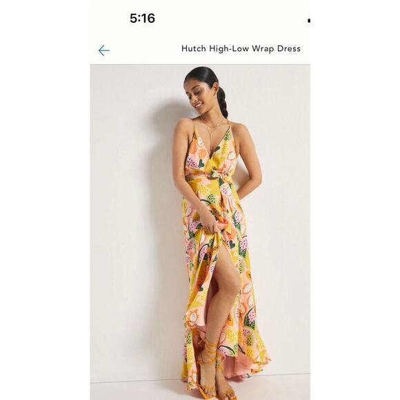 Anthropologie x Hutch Yellow Floral Hi-Lo Chiffon Maxi Wrap Dress Size Small EUC - Picture 4 of 13